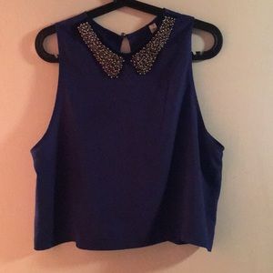 Dark Blue blouse w/sparkly neck line!